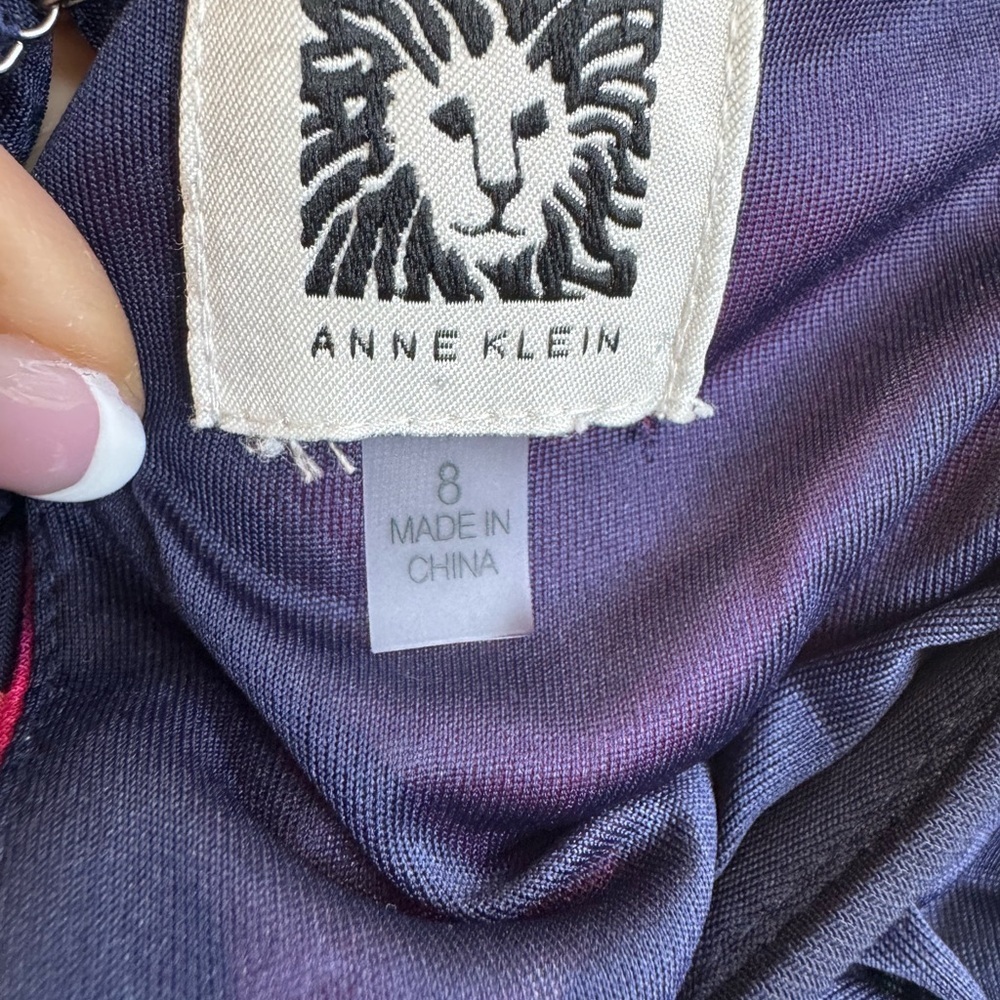 Anne Klein Navy Sleeveless Floral A-Line Dress Size 8 - Picture 8 of 10